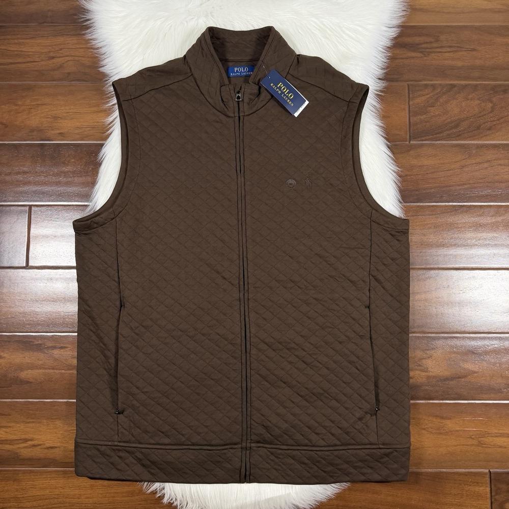 Polo Ralph Lauren Men's Size XLT Brown Quilted Full Zip Double Knit Vest Jacket